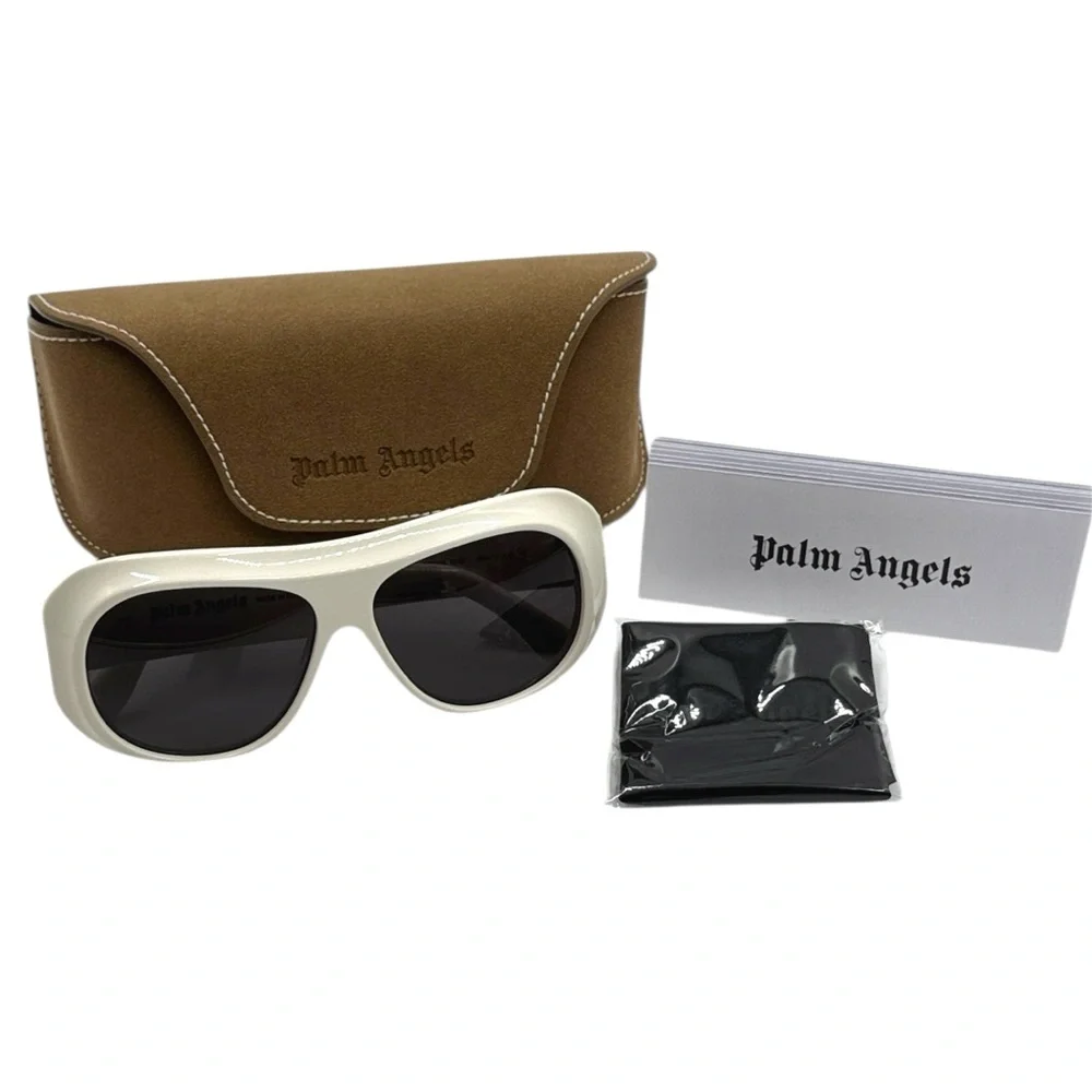 Palm Angels ELFIN PERI103 0107 Aviator Sunglasses - White / Dark Grey